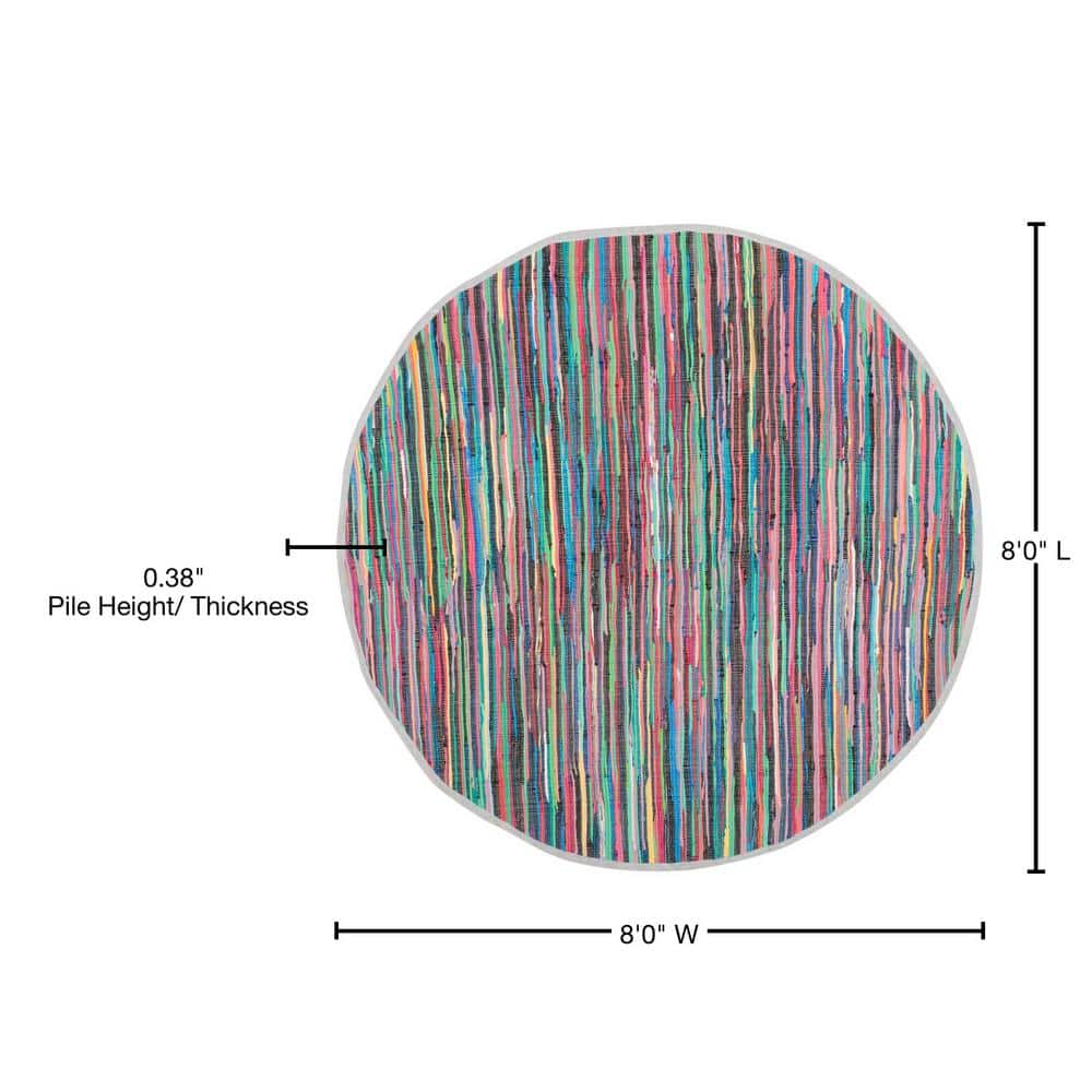 Handwoven Multicolor Stripe Round Cotton Area Rug, 8' Diameter