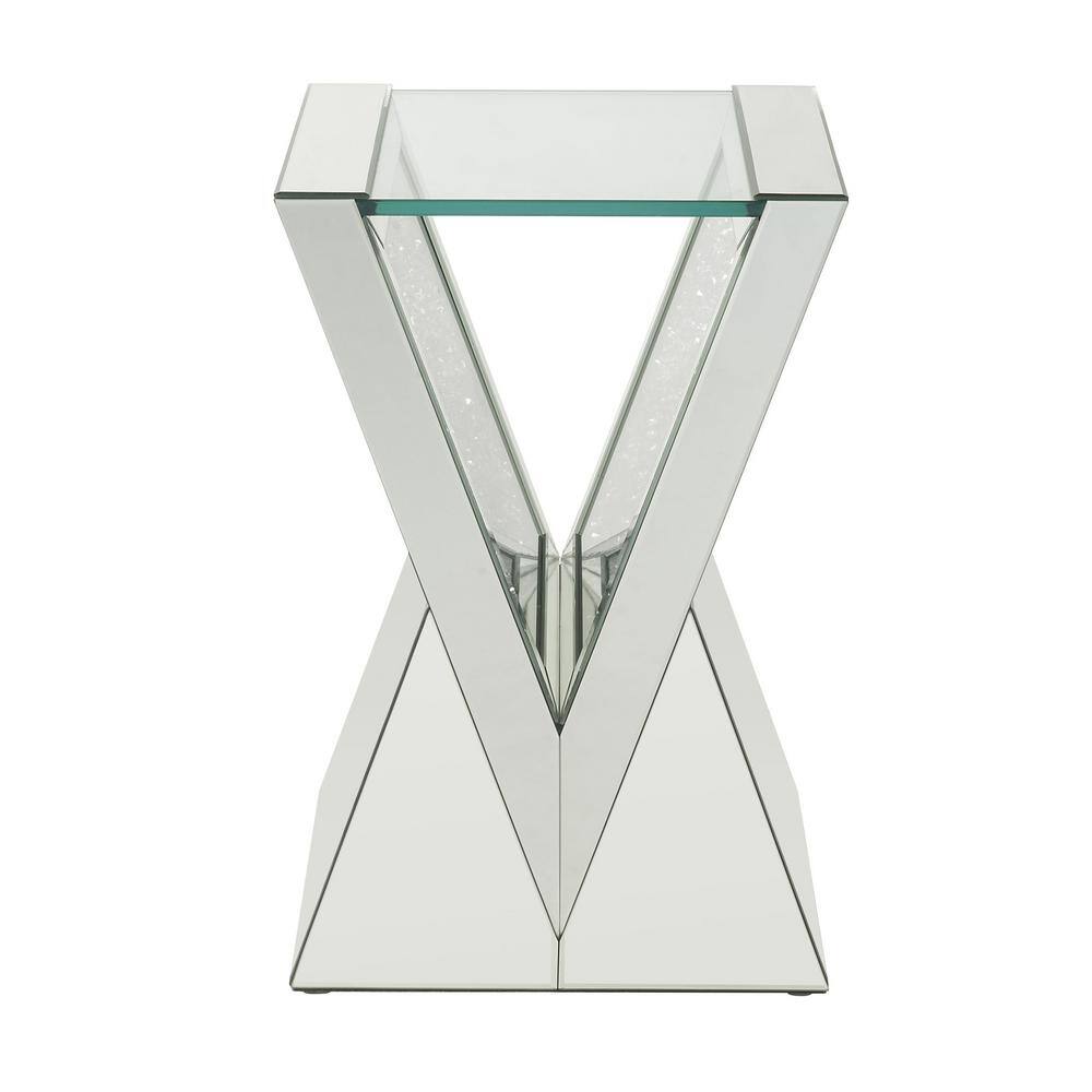 Glam V-Shaped Mirrored Glass Pedestal End Table