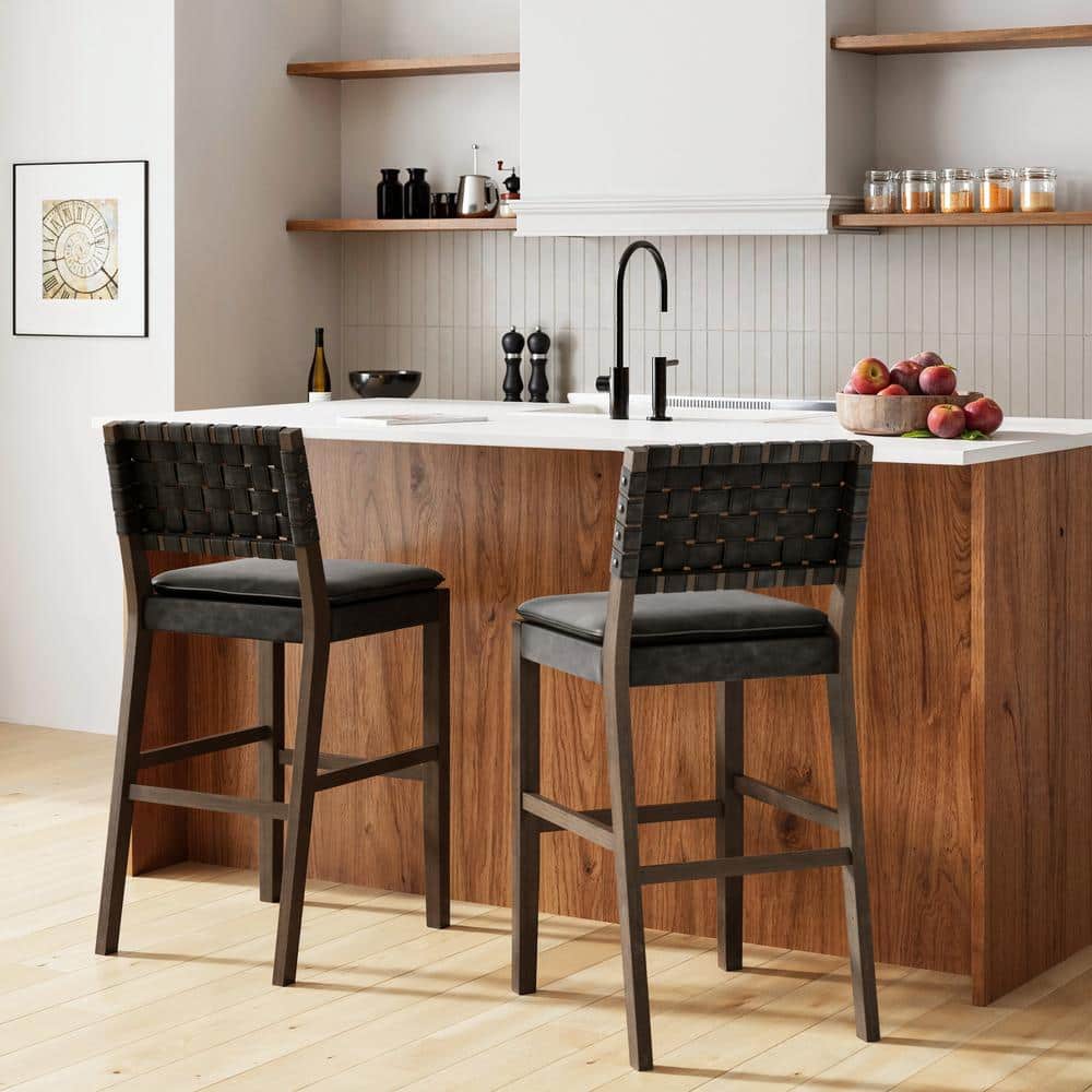 Cohen Black Faux Leather and Wood Bar Stool