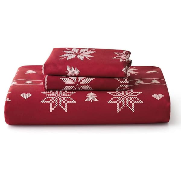 Christmas 3-Piece Red & White Snowflake Ultra-Soft Polyester King Duvet Cover Set with 1 Duvet Cover and 2 Pillow Shams