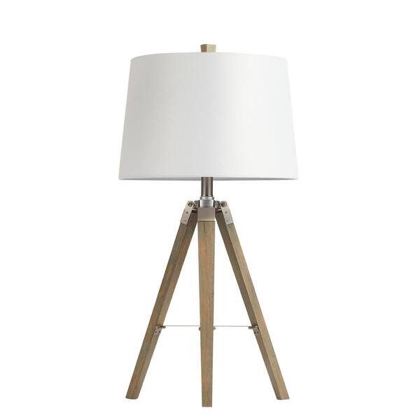 Modern Grey Tripod Table Lamp Bedside Light with Fabric Shade 