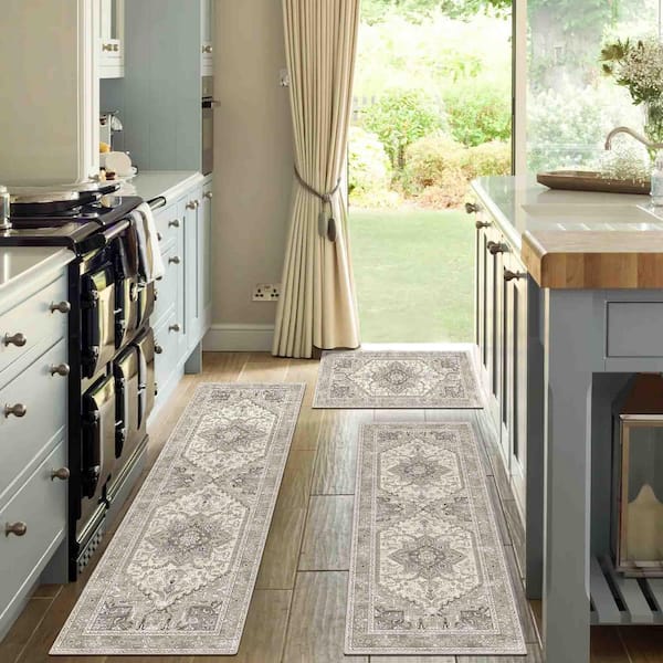 Beige Grey 1.67 ft. x 4.9 ft. Boho Indoor 3-Piece Rug Set