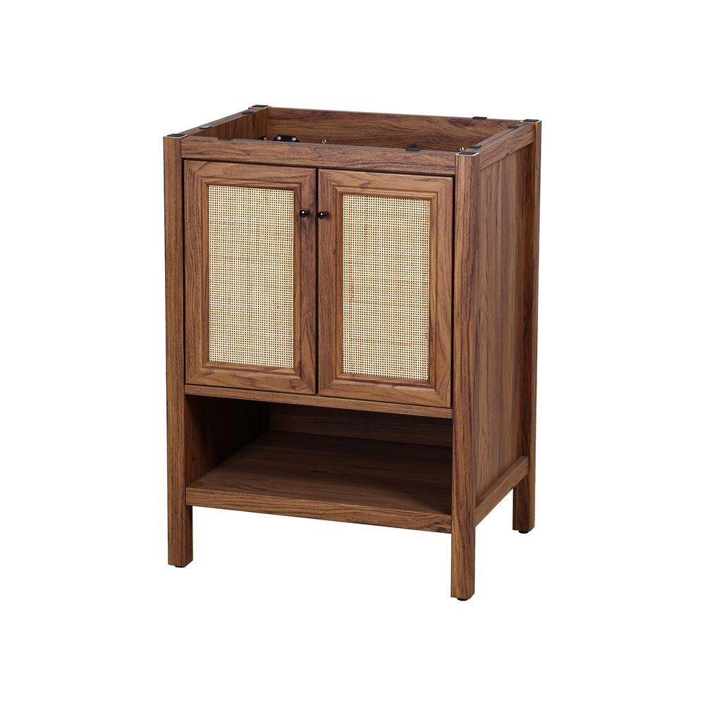 Jasper 24 in. W x 18 in. D x 33 in. H Rattan Modern Coastal 2-Shelf Bath Vanity Cabinet without Top in Walnut price history on PriceWatchPro
