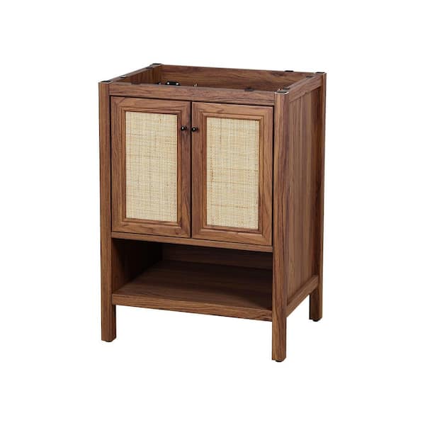 Jasper 24 in. W x 18 in. D x 33 in. H Rattan Modern Coastal 2-Shelf Bath Vanity Cabinet without Top in Walnut