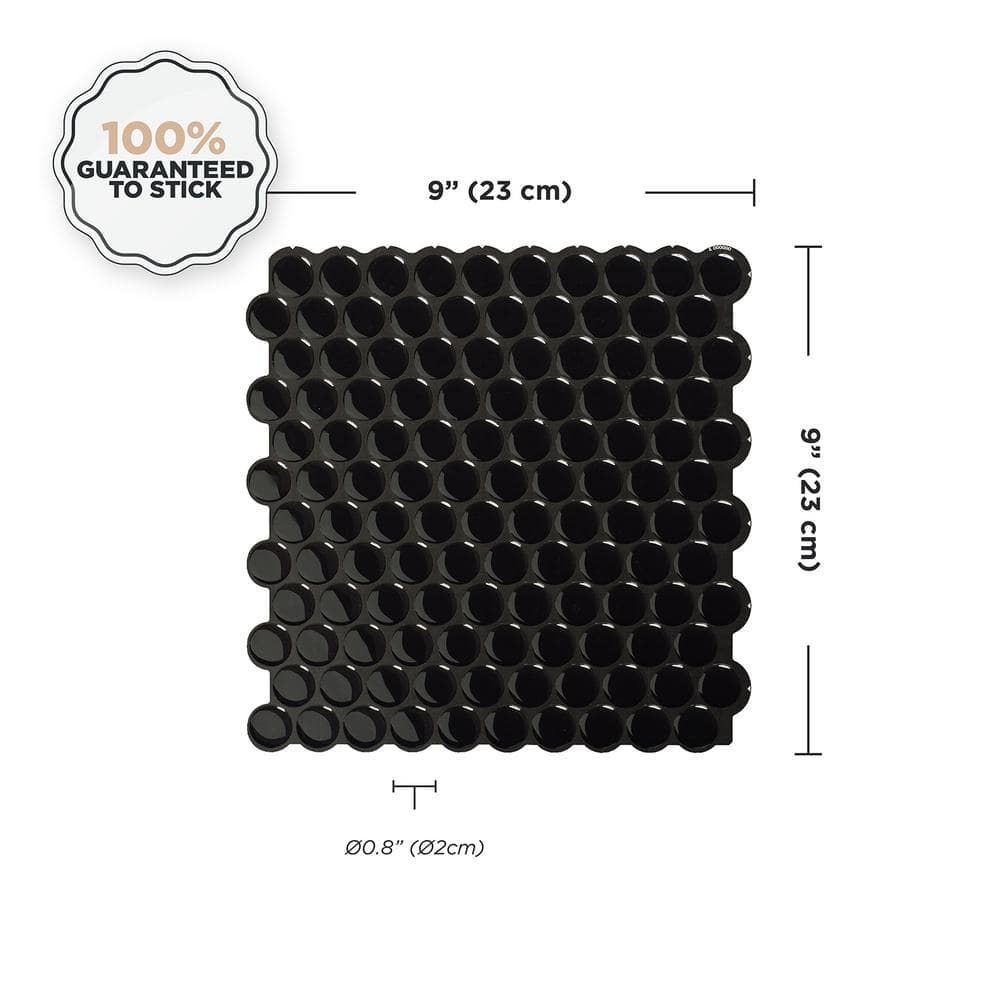 Glossy Black Penny Round Peel and Stick Backsplash Tile