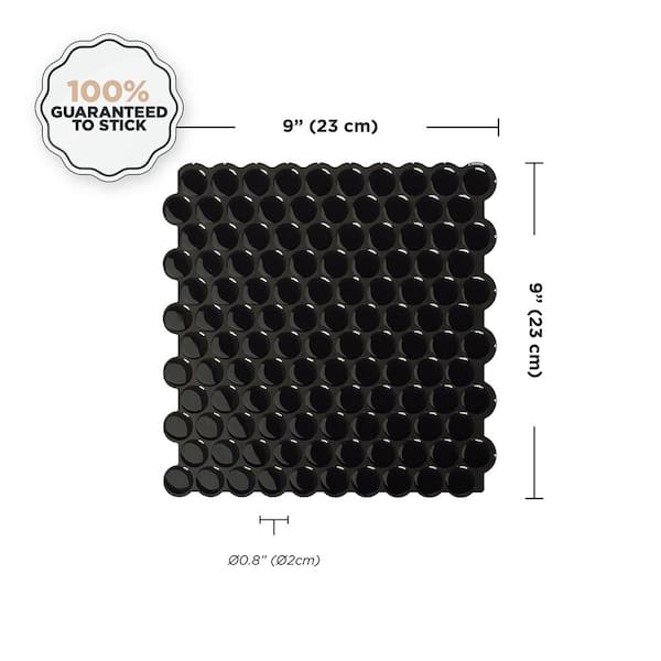 Penny Nora Black 8.97 in. x 8.95 in. Vinyl Peel and Stick Tile (2 sq. ft./4-Pack)