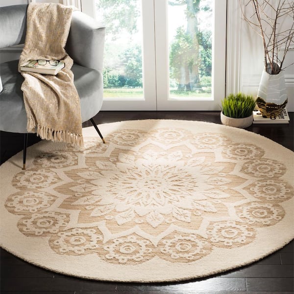 Blossom Ivory/Beige 10 ft. x 10 ft. Floral Medallion Round Area Rug
