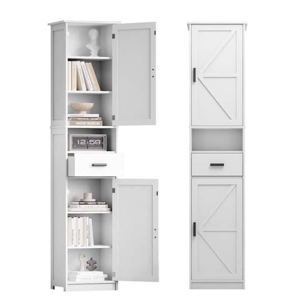 69 in.H Tall Bathroom Storage Cabinet with 2-Barn Doors and  1-Drawer, Adjustable Shelves,Floor Cabinet in White