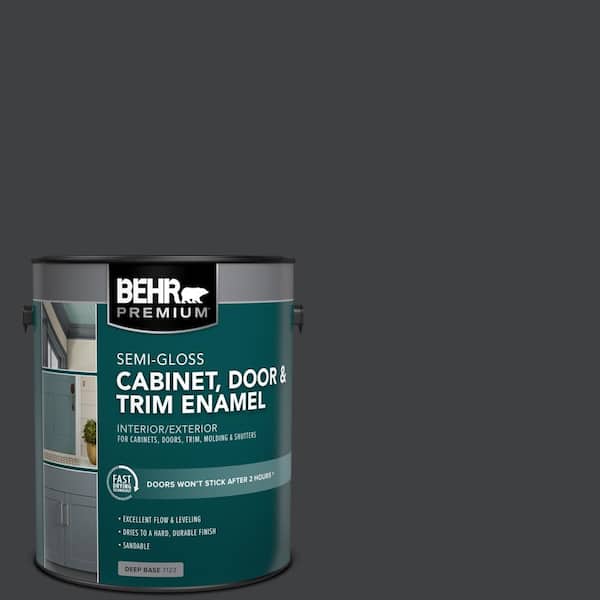 BEHR PREMIUM 1 gal. #HDC-MD-04 Totally Black Semi-Gloss Enamel Interior/Exterior Cabinet, Door & Trim Paint