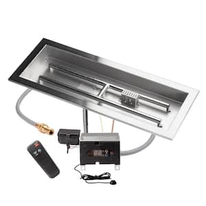 24 in. x 8 in. Remote Control Fire Pit Burner Kit, Stainless Steel, Electronic Ignition, Natural Gas