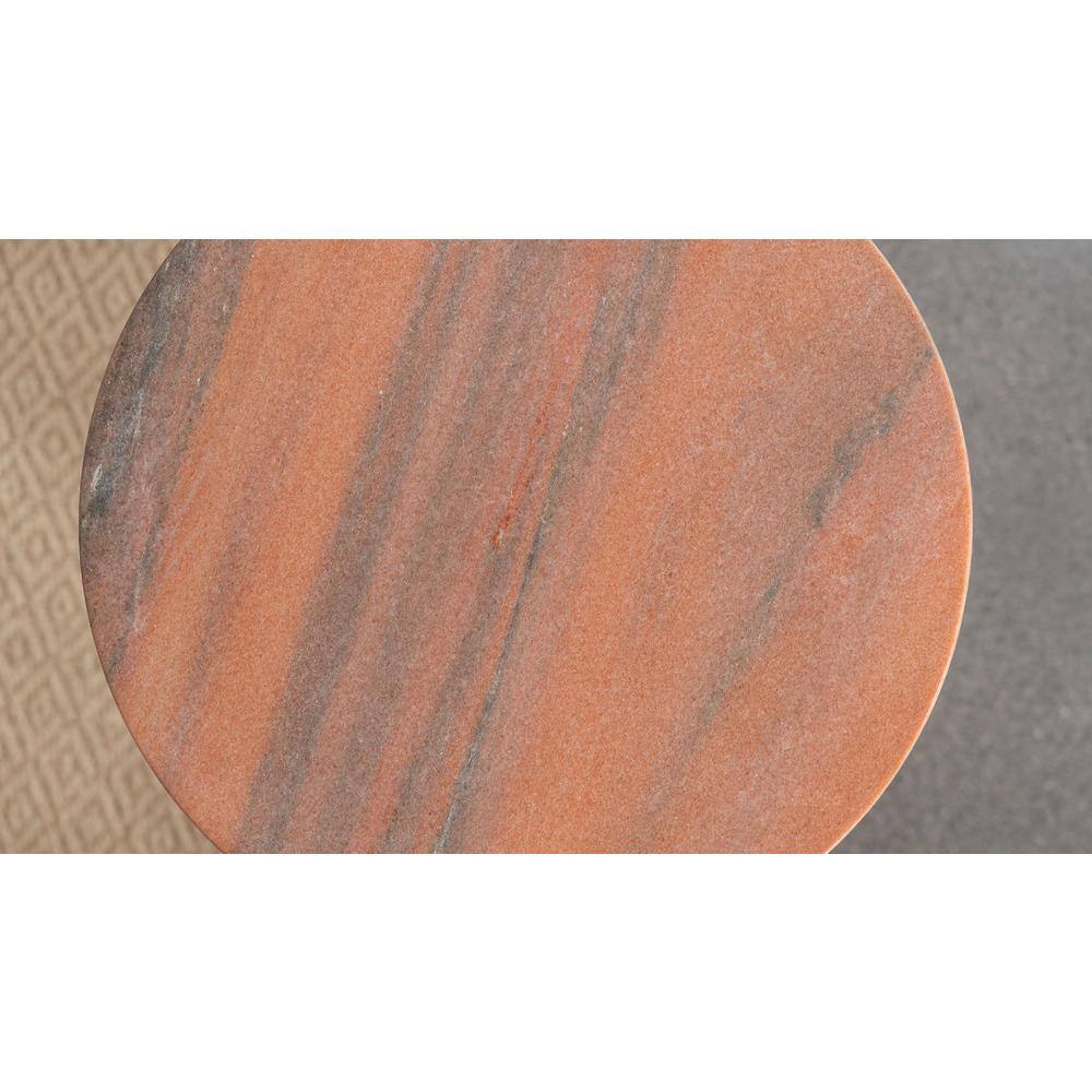 Round Brown Mango Wood and Gold Metal Side Table