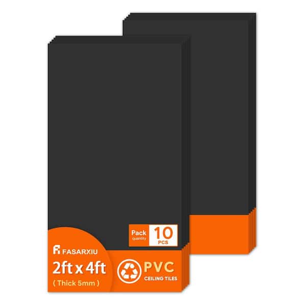 2 ft. x 4 ft. Smooth Black High-Grade PVC Drop Ceiling Tile, Waterproof, Washable and Fire-Rated (80 sq. ft./box)