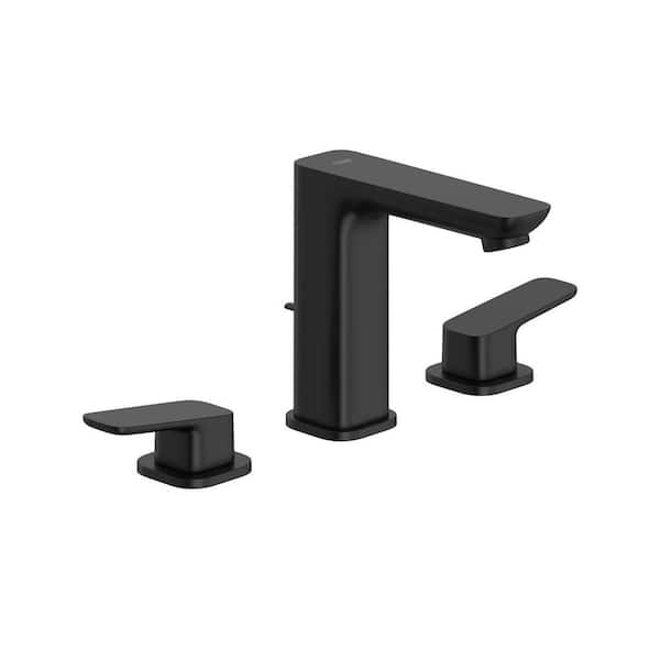 Cubeo 8 in. Widespread 2-Handle Spout Bathroom Sink Faucet with Drain and Ceramic Valve in Matte Black (1-Pack)