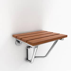 12-7/8 in. x 15 in. Natural Teak Wood Folding Shower Seat in Chrome