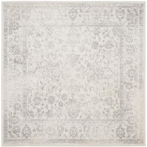 ADirondack Ivory/Silver 12 ft. x 12 ft. Border Distressed Square Area Rug