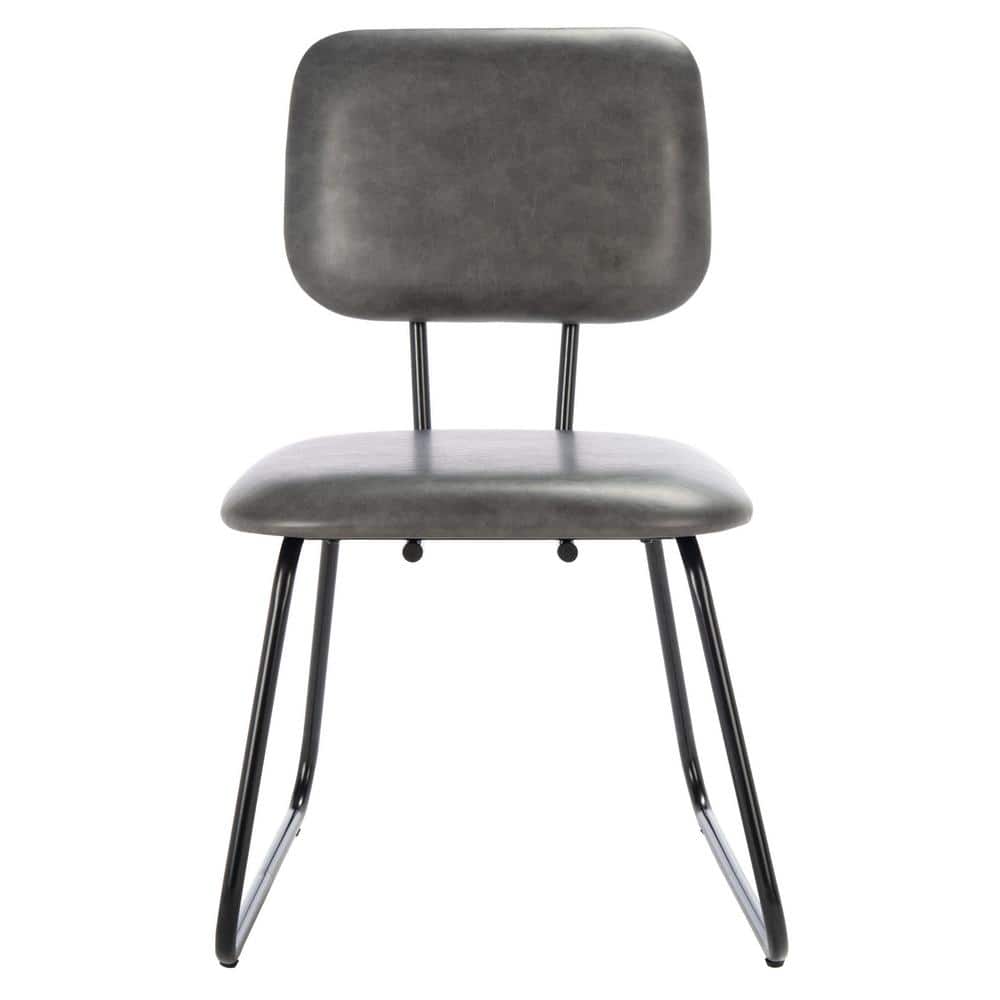 Gray Leather Upholstered Side Chair with Metal Frame, Set of 2