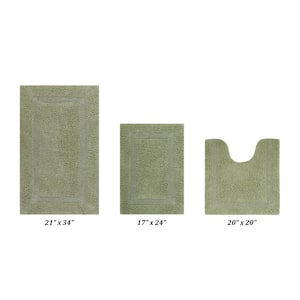 Lux Collection Sage 17 in. x 24 in., 20 in. x 20 in., 21 in. x 34 in. 100% Cotton 3-Piece Bath Rug Set