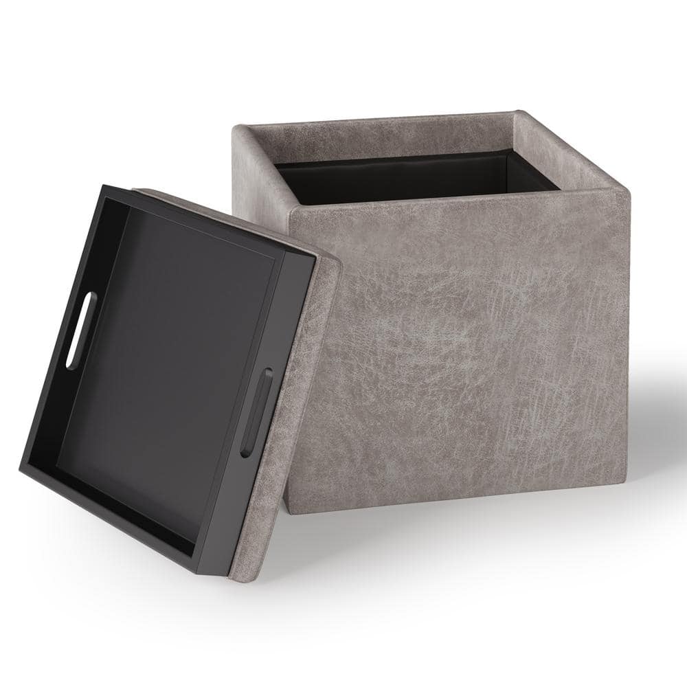 Rockwood Contemporary Square Cube Storage Ottoman in Distressed Grey