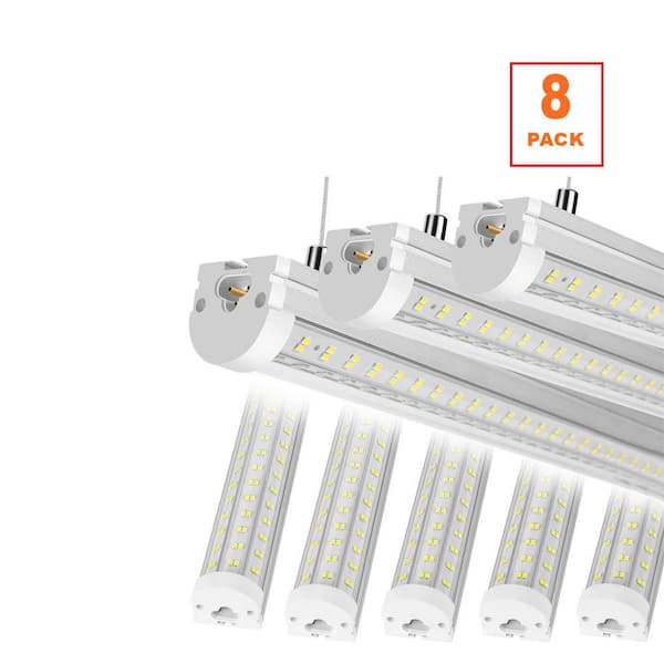 8ft 125-Watt LED Shop Light, 6500K Clear White 20000LM Flush Mount/Hanging Linkable Ceiling Lights for Garage, 8-Pck