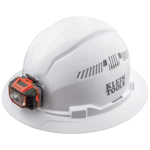 Vented Full Brim White Hard Hat with Headlamp