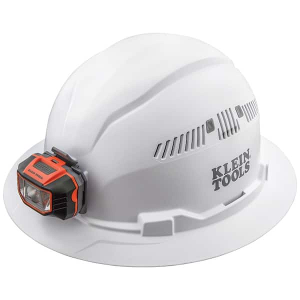 Klein Tools Vented Full Brim White Hard Hat with Headlamp