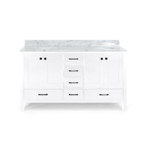 Lyndon 72 in. W x 22 in. D Bath Vanity with Carrara Marble Vanity Top in White with White Basin