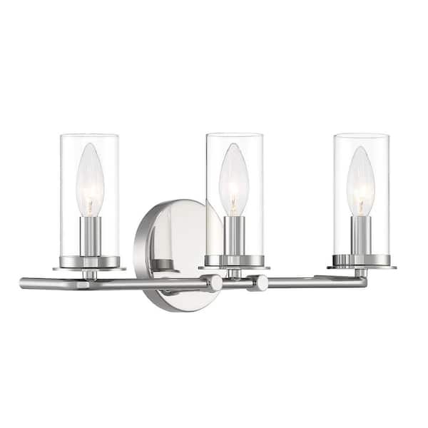 Hudson Heights 18 in. 3-Light Polished Nickel Coastal Vanity Light with Clear Glass Shades