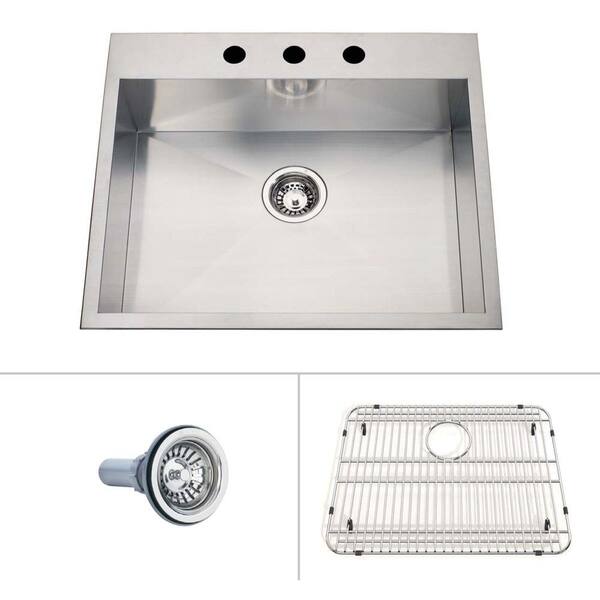 ECOSINKS Acero Ultra Prem. ComboDualmount Drop-in StainlessSteel 25x22x8 3-Hole Creased BottomSingleBowl KitchenSink-DISCONTINUED