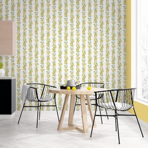 Lemon Stripe White/Yellow/Green Matte Finish Vinyl on Non-Woven Non-Pasted Wallpaper Roll