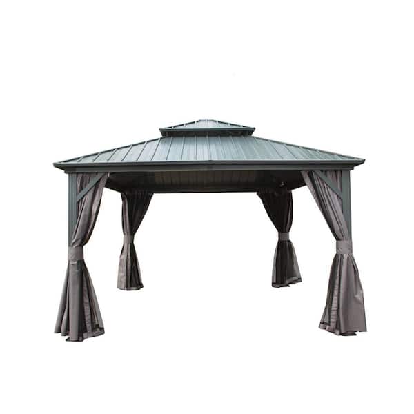 Unbranded 12 ft. x 12 ft. Hardtop Gazebo, Aluminum Metal Gazebo with Galvanized Steel Double Roof Canopy, Curtain and Netting