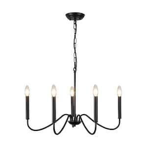 Clerise 5-Light Black Classic Candle Style Modern Chandelier for Living Room Kitchen Island Dining Room Foyer