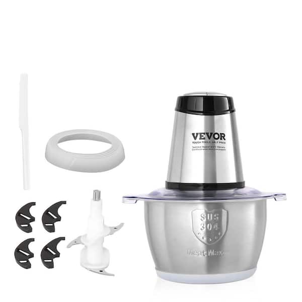 VEVOR Food Processor Electric Meat Grinder with 4-Wing Stainless Steel Blades 8 Cup Stainless Steel Bowl 400 Watt Silver