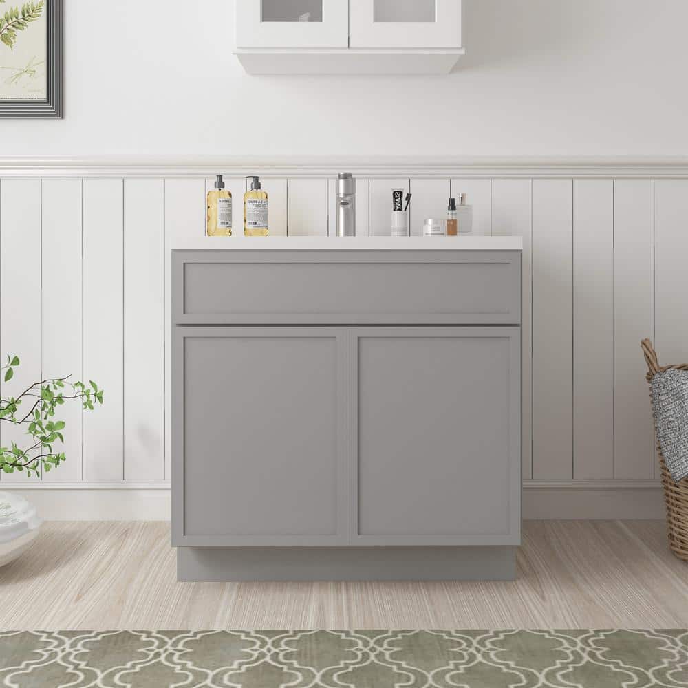 Gray 30" Birch Plywood Freestanding Single Vanity Cabinet