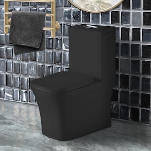 Stanton 12 in. Rough-In 1-piece 1 GPF /1.6 GPF Dual Flush Elongated Toilet in Black, Seat Included