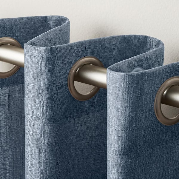 Loha Blue Solid Light Filtering Grommet Top Curtain, 54 in. W x 96 in. L (Set of 2)