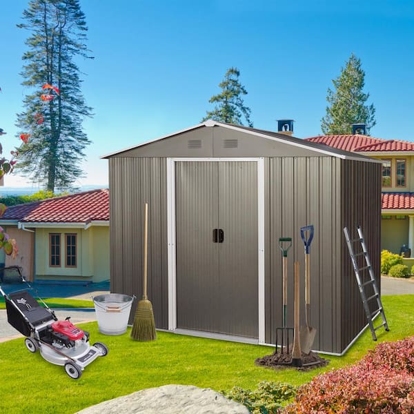 SOTEN RUGGED TABLET LLC 6 ft. W x 8 ft. D Outdoor Metal Storage Shed with Double Door and Foundation for Garden Tool Storage Gray (48 sq. ft.)