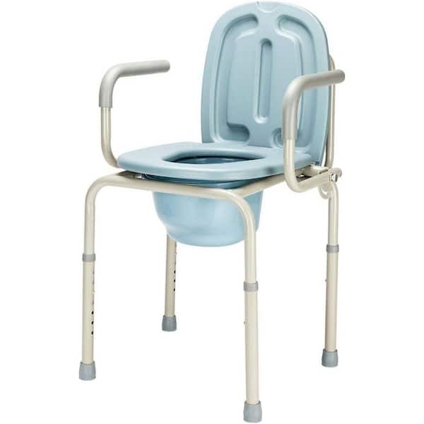 Drop Arm Bedside Commode Chair with Steel Frame, Adjustable Height, 8-Quart Pail, Toilet Seat Tool-Free Assembly