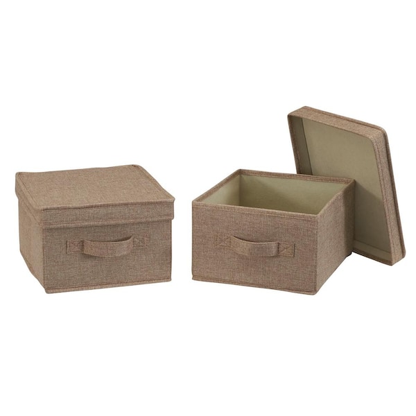 HOUSEHOLD ESSENTIALS 2.8 Gal Medium Storage Box in Latte Linen (2-Pack)
