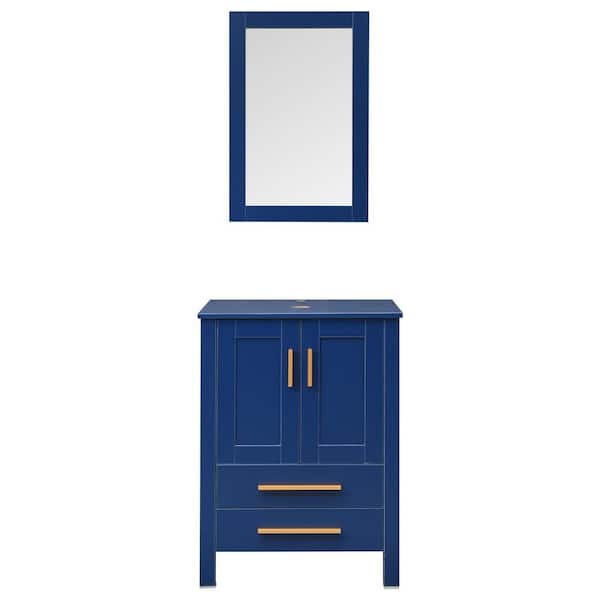 Puluomis 24 in. W x 19 in. D x 32 in. H Bath Vanity in Blue with Solid Surface Top in Blue