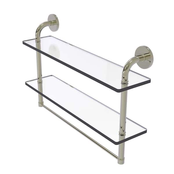 Allied Brass Remi Collection 22 in. 2-Tiered Glass Shelf with Integrated Towel Bar in Polished Nickel