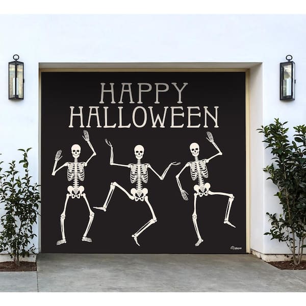 My Door Decor 7 Ft X 8 Ft Happy Halloween Skeletons Halloween Garage Door Decor Mural For Single Car Garage 285903hall 016 The Home Depot