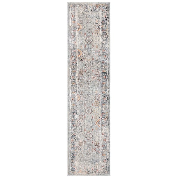 History 3 ft. x 10 ft. Light Gray/Navy Distressed Border Runner Rug