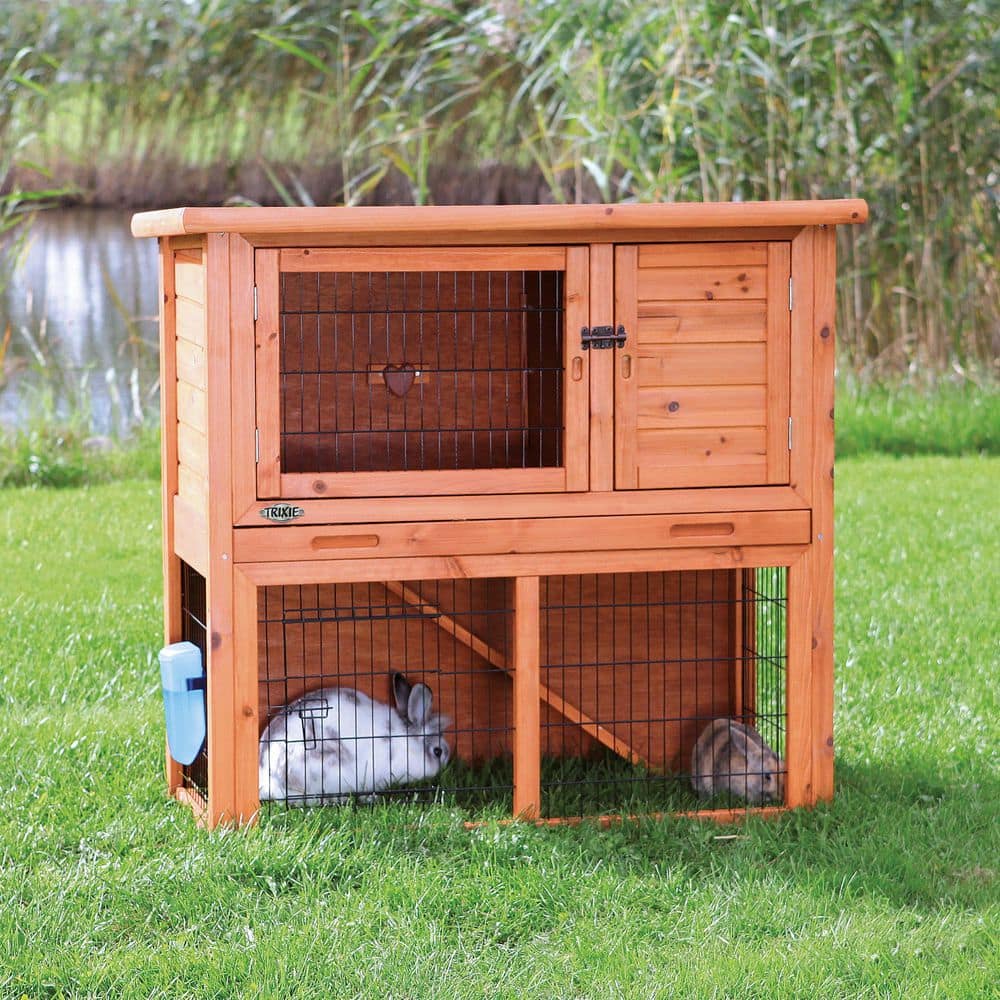 Two-Story Pine Wood Guinea Pig Hutch with Ramp