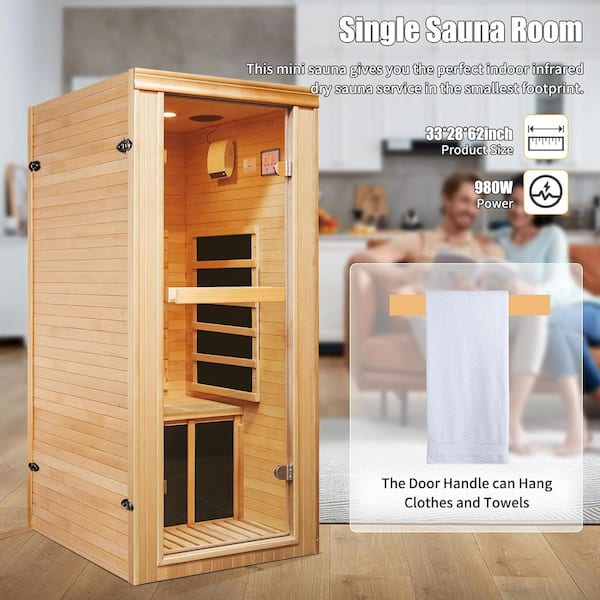 Alemo 1-Person Indoor Canadian Hemlock Infrared Sauna with 5 Carbon Crystal Heaters