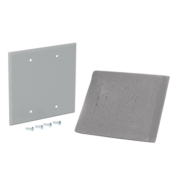 Commercial Electric 2-Gang Blank Metallic Weatherproof Cover, Gray
