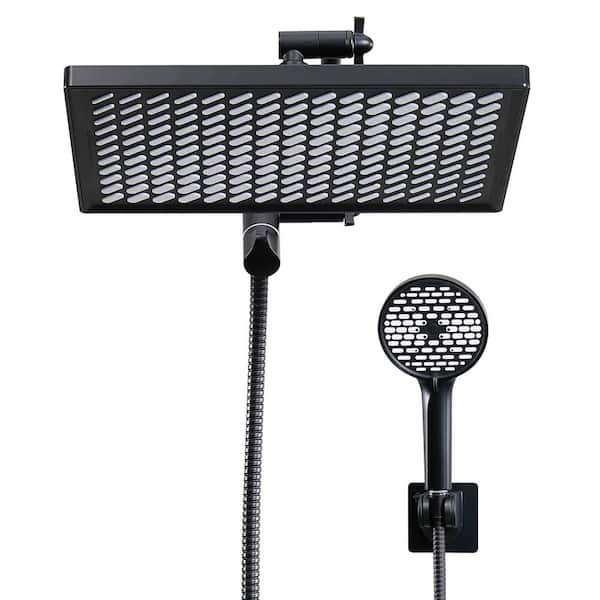 Rainfall Shower Head Combo 6-Spray 12 in. Wall Mount Dual Shower Heads and Handheld Shower Head with 2.5 GPM in Black