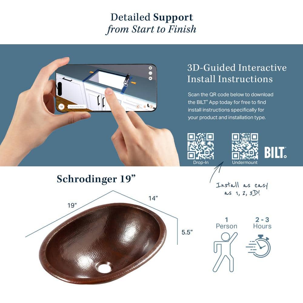 Schrodinger 19" Oval Hand-Hammered Copper Undermount Sink