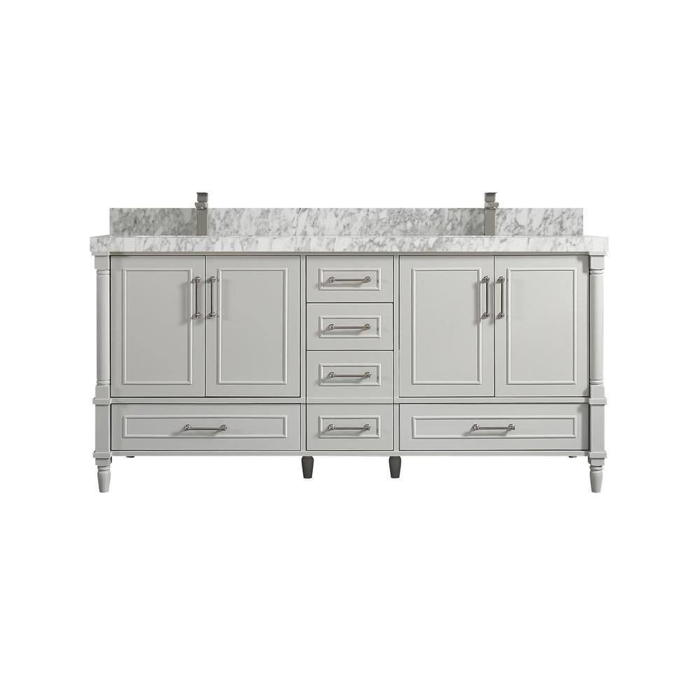 Aberdeen 72'' Light Gray Double Vanity with Marble Top
