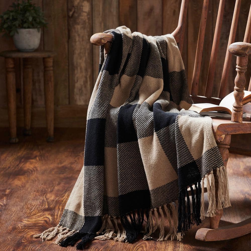 Black and Beige Checkered Cotton Throw Blanket 50x60