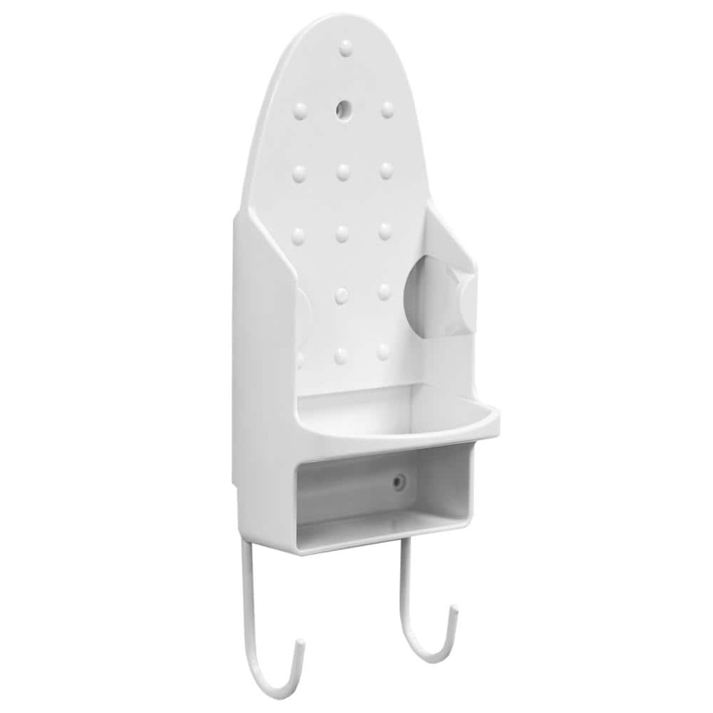 Home Basics Wall Mount Ironing Board with Built-In Accessory Hooks, White -  HDC52635